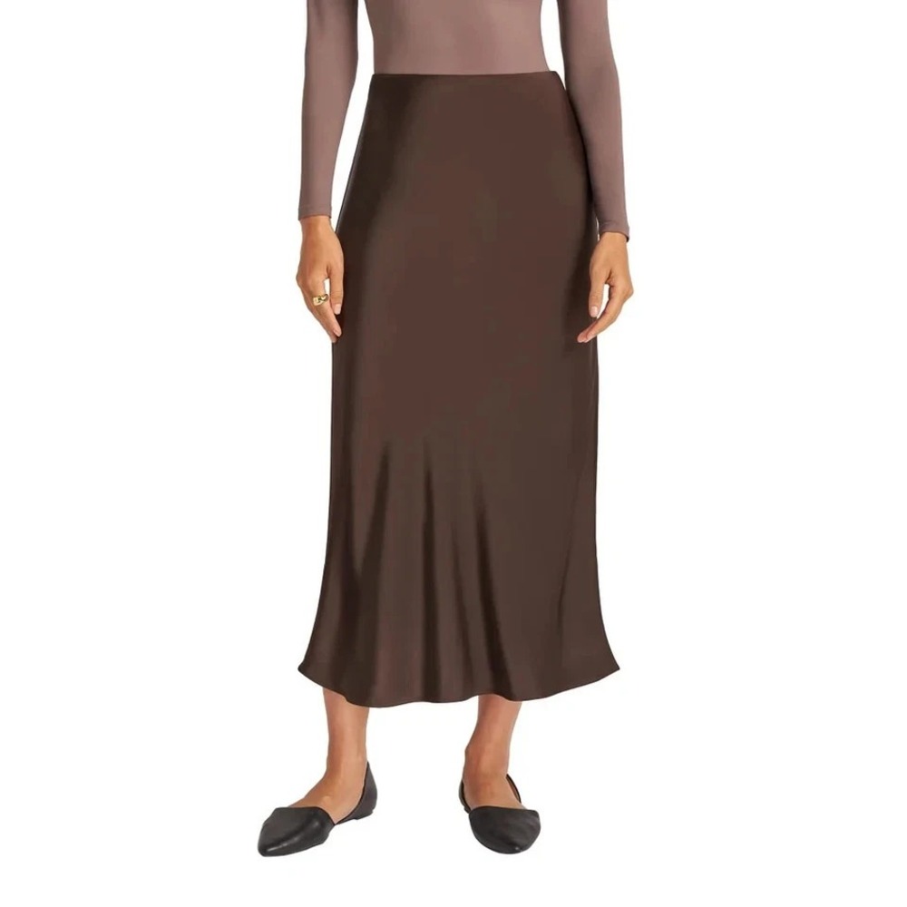 Matty M Women's Satin Skirt, Brown, Size: XL, New